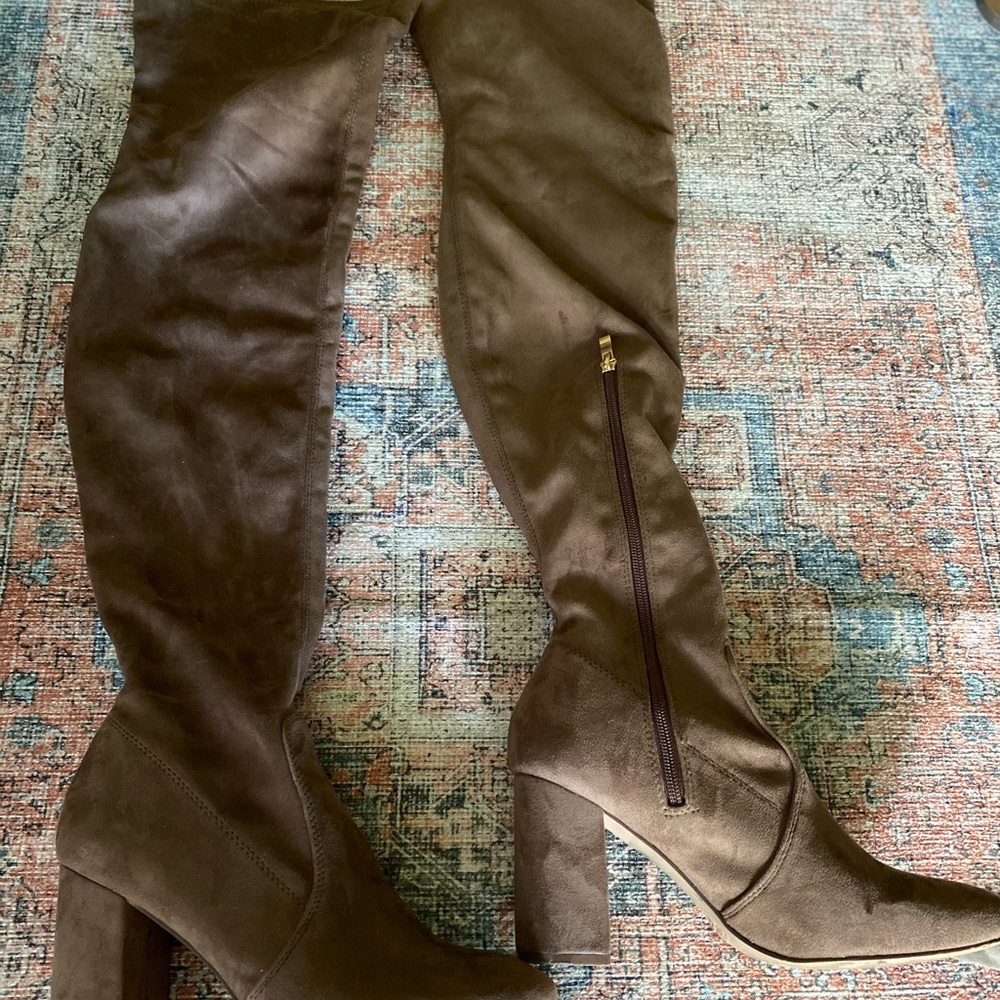 Taupe knee high booties! Worn once.